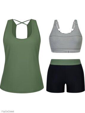 3 Piece Tankini Set Swimwear Women Modest Plus Size Bathing Suit with Shorts